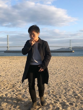 「ASPESI（アスペジ）のアイテム（ステンカラーコート）」を使った、ウェア次郎さん（メンズ・172cm）の春コーディネート