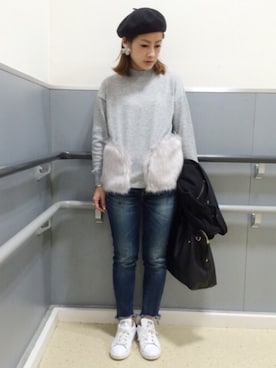 「Design Tshirts Store graniph（デザイン　ティーシャツ　ストア　グラニフ）のアイテム（ライダースジャケット）」を使った、ayumiさん（レディース・154cm）の冬コーディネート