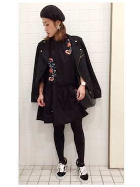 「Design Tshirts Store graniph（デザイン　ティーシャツ　ストア　グラニフ）のアイテム（ライダースジャケット）」を使った、ayumiさん（レディース・154cm）の冬コーディネート