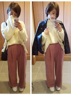 「スプリングSENSEOFPLACE」｜「アイテム（ライダースジャケット）」を使った、ayumiさん（レディース・154cm）の春コーディネート