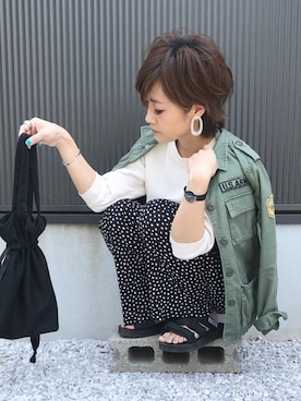 「H&M（エイチ・アンド・エム）のアイテム（つなぎ/オールインワン）」を使った、ayumiさん（レディース・154cm）の春コーディネート