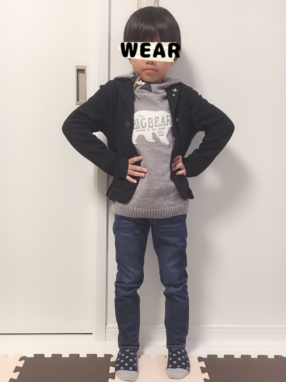「お兄ちゃん、キッズコーデ、キッズファッション、カジュアルコーデ、DILASH、ZARA KIDS、ZARA、BREEZE」｜「DILASHのアイテム（ジャケット/アウター、ブラック系）」を使った、R3さん（キッズ・120cm）の冬コーディネートの1枚目の写真