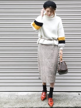 「Ameri（アメリ）のアイテム（スカート）」を使った、岩谷 英里子さん（レディース・169cm）の冬コーディネート