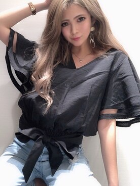 「ラッフルスリーブ」｜「アイテム（トップス）」を使った、mikikoさん（レディース・148cm）の夏コーディネート