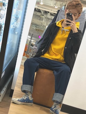 「チャンピオン パーカー」｜「アイテム（ジャケット/アウター）」を使った、かずポンさん（メンズ・168cm）の春コーディネート