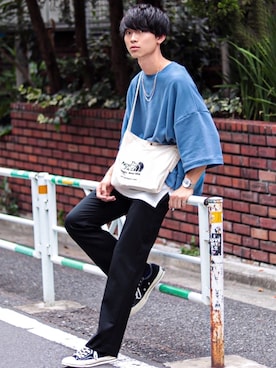「RYO TAKASHIMA（リョウタカシマ）のアイテム（スラックス）」を使った、Suzuさん（メンズ・182cm）の夏コーディネート