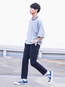 「Daniel Wellington（ダニエルウェリントン）の販売終了クラシックペティット アッシュフィールド32mm（アナログ腕時計）」を使った、Suzuさん（メンズ・182cm）の夏コーディネート