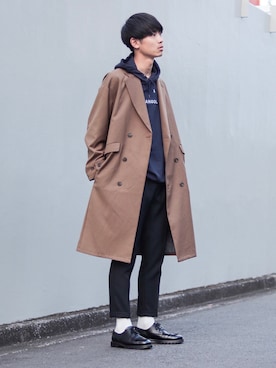 「CASPER JOHN（キャスパージョン）のアイテム（チェスターコート）」を使った、Suzuさん（メンズ・182cm）の秋コーディネート
