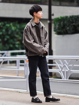 「stein（シュタイン）のアイテム（ブルゾン）」を使った、Suzuさん（メンズ・182cm）の秋コーディネート