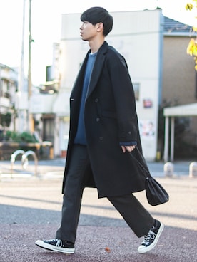 「CASPER JOHN（キャスパージョン）のアイテム（チェスターコート）」を使った、Suzuさん（メンズ・182cm）の秋コーディネート