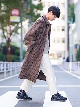 「アイテム（ステンカラーコート）」を使った、Suzuさん（メンズ・182cm・20代）の秋コーディネート