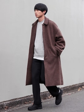 「アイテム（ステンカラーコート）」を使った、Suzuさん（メンズ・182cm・20代）の冬コーディネート