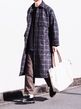 「アイテム（ステンカラーコート）」を使った、Suzuさん（メンズ・182cm・20代）の冬コーディネート