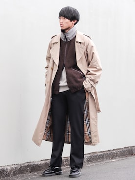 「バーバリー」｜「アイテム（ブルゾン）」を使った、Suzuさん（メンズ・182cm）の冬コーディネート