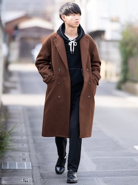 「CASPER JOHN（キャスパージョン）のアイテム（チェスターコート）」を使った、Suzuさん（メンズ・182cm）の冬コーディネート