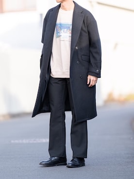 「CASPER JOHN（キャスパージョン）のアイテム（チェスターコート）」を使った、Suzuさん（メンズ・182cm）の冬コーディネート