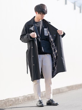 「CASPER JOHN（キャスパージョン）のアイテム（トレンチコート）」を使った、Suzuさん（メンズ・182cm）の冬コーディネート