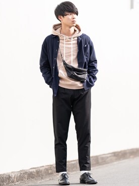 「INTER FACTORY（インターファクトリー）のWEARISTA Suzu × INTER FACTORY　ヨーク付きステッチパーカー（パーカー）」を使った、Suzuさん（メンズ・182cm）の冬コーディネート