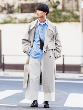 「RYO TAKASHIMA（リョウタカシマ）のアイテム（トレンチコート）」を使った、Suzuさん（メンズ・182cm）の春コーディネート