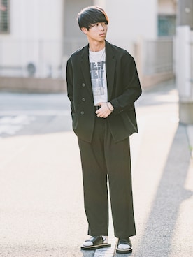 「DAIRIKU（ダイリク）のアイテム（サンダル）」を使った、Suzuさん（メンズ・182cm）の春コーディネート