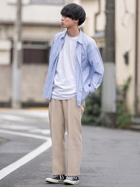 「MONKEY TIME（モンキータイム）のアイテム（スラックス）」を使った、Suzuさん（メンズ・182cm）の夏コーディネート