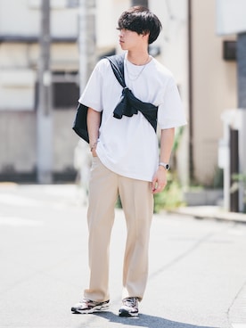 「MONKEY TIME（モンキータイム）のアイテム（スラックス）」を使った、Suzuさん（メンズ・182cm）の夏コーディネート