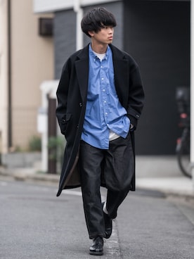 「CASPER JOHN（キャスパージョン）のアイテム（チェスターコート）」を使った、Suzuさん（メンズ・182cm）の秋コーディネート
