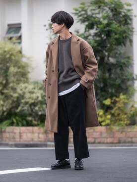 「CASPER JOHN（キャスパージョン）のアイテム（チェスターコート）」を使った、Suzuさん（メンズ・182cm）の秋コーディネート