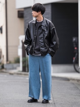 「RYO TAKASHIMA（リョウタカシマ）のアイテム（ライダースジャケット）」を使った、Suzuさん（メンズ・182cm）の秋コーディネート