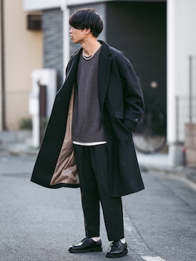 「CASPER JOHN（キャスパージョン）のアイテム（チェスターコート）」を使った、Suzuさん（メンズ・182cm）の秋コーディネート