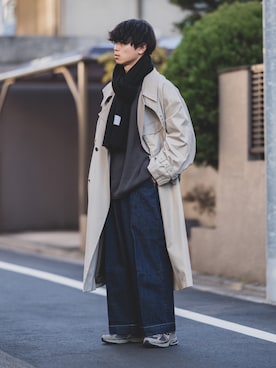 「RYO TAKASHIMA（リョウタカシマ）のアイテム（トレンチコート）」を使った、Suzuさん（メンズ・182cm）の冬コーディネート