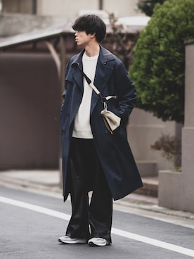 「CASPER JOHN（キャスパージョン）のアイテム（トレンチコート）」を使った、Suzuさん（メンズ・182cm）の冬コーディネート