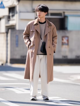 「CASPER JOHN（キャスパージョン）のアイテム（トレンチコート）」を使った、Suzuさん（メンズ・181cm）の冬コーディネート