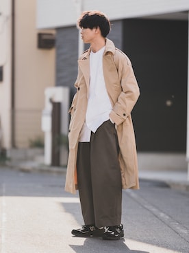 「epnok（エプノック）のアイテム（トレンチコート）」を使った、Suzuさん（メンズ・181cm）の冬コーディネート