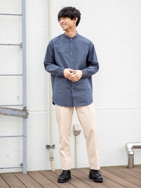 「ノーカラーシャツ」｜「アイテム（その他シューズ）」を使った、Suzuさん（メンズ・181cm）の春コーディネート