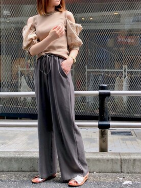 「Whim Gazette（ウィムガゼット）のアイテム（スラックス）」を使った、yuunia2さん（レディース・169cm）の夏コーディネート