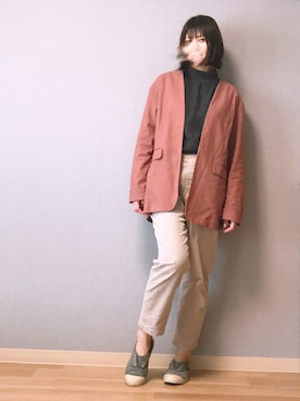 「ニコアンド」｜「アイテム（ノーカラージャケット）」を使った、@m.さん（レディース・161cm）の春コーディネート