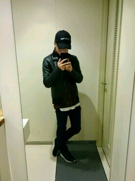 「RAGEBLUE（レイジブルー）の＜トレンドのロング丈＞ワッフルロングカットソー/733404（Tシャツ/カットソー）」を使った、リョーガさん（メンズ・165cm）の冬コーディネート