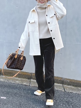 「ボリュームニット」｜「アイテム（ジャケット/アウター）」を使った、mikitiさん（レディース・157cm）の冬コーディネート