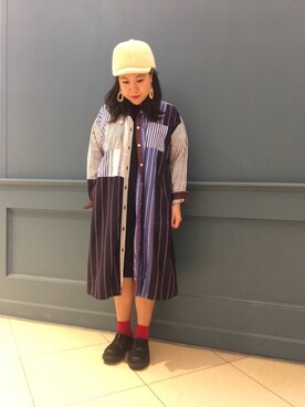 Jean Nassaus ジーンナッソーズ ストライプmixワンピースを使った人気ファッションコーディネート Wear