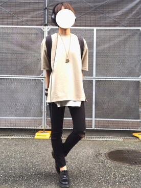 「WEGO（ウィゴー）のWEGO/スラブワッフルラウンドロングタンクトップ（タンクトップ）」を使った、御坂さん（レディース・160cm）の夏コーディネート