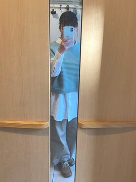 「studio CLIP（スタディオクリップ）のアイテム（シャツ/ブラウス、ホワイト系）」を使った、さえるさん（レディース・157cm）の冬コーディネート