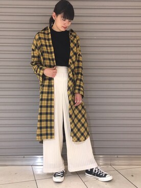 「リブニット」｜「アイテム（シャツワンピース）」を使った、あかねさん（レディース・164cm）の秋コーディネート