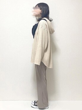 「リブスリットストレートパンツ」｜ukiさん（レディース・155cm）の春コーディネート