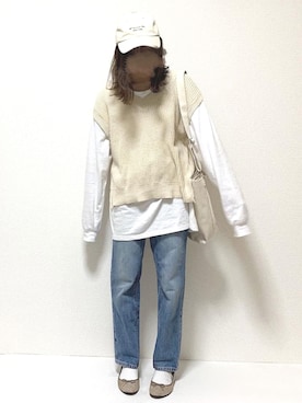 「ハイウエストストレートジーンズ」｜「アイテム（その他）」を使った、ukiさん（レディース・155cm）の春コーディネート