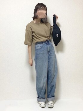 「ボディバッグ」｜「無印良品（ムジルシリョウヒン）のアイテム」を使った、ukiさん（レディース・155cm）の春コーディネート