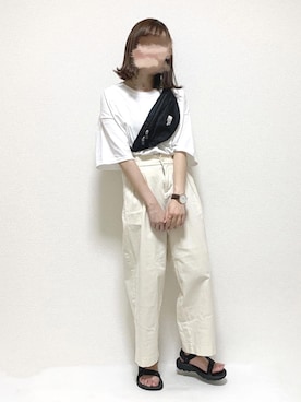 「ボディバッグ」｜「無印良品（ムジルシリョウヒン）のアイテム」を使った、ukiさん（レディース・155cm）の夏コーディネート