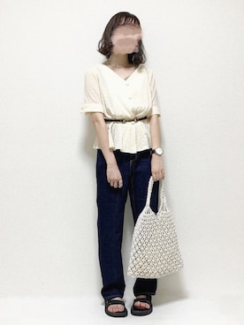 「ハイウエストストレートジーンズ」｜「アイテム（その他）」を使った、ukiさん（レディース・155cm）の夏コーディネート