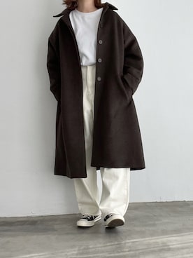 「Libra Cue（リブラ キュー）のアイテム（ステンカラーコート）」を使った、ukiさん（レディース・155cm）の冬コーディネート