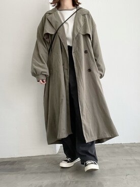 「ペインターパンツ」｜「アイテム（トレンチコート）」を使った、ukiさん（レディース・155cm）の冬コーディネート